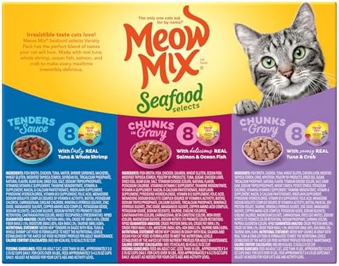 Meow Mix Seafood Selects Wet Cat Food Variety Pack, 2.75 Ounce Cups (Pack of 24)