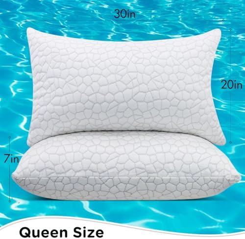 SUPA MODERN Cooling Bed Pillows for Sleeping 2 Pack Shredded Memory Foam Pillows Queen Size Set of 2, Adjustable Cool Pillow for Side Back Stomach Sleepers Luxury firm Gel Pillows for Neck Pain Relief