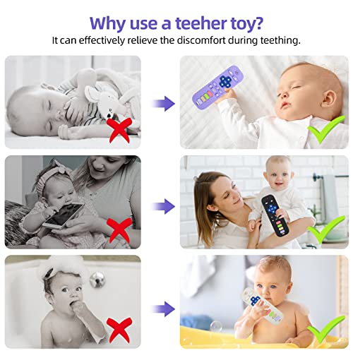 Chuya Silicone Baby Teether Chew Toy for Babies 0-6 Months 3-24 Months, Teething Relief Baby Toys for Infants Remote Control Shape (3 Pack)