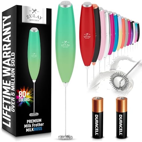 Zulay Kitchen Milk Frother Wand (2 Batteries Included) - Easy-Clean Drink Mixer - Electric Coffee Frother for Frappe, Matcha - Ocean Spray