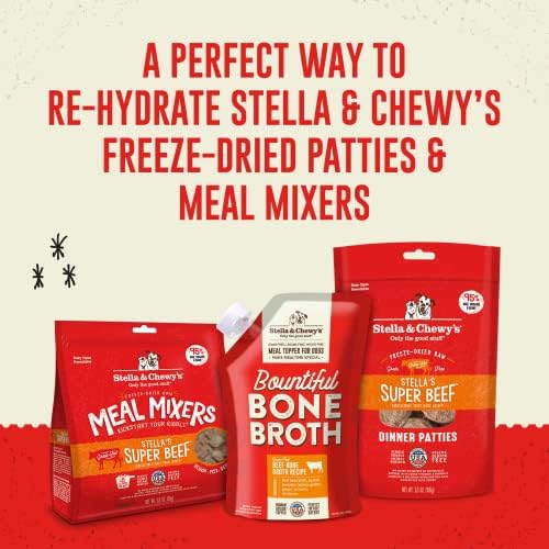 Stella & Chewy's Human-Grade Grass-Fed Beef Bone Broth for Dogs - Joint & Gut Health Liquid Food Topper with Collagen & Turmeric, 16 Fl Oz Resealable Pouch (Pack of 6)