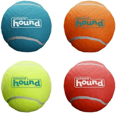 Outward Hound Squeaker Ballz, Interactive Dog Toy, Squeaky Tennis Ball, Durable Dog Toy for Fetch, Multi-Pack of 4, Large