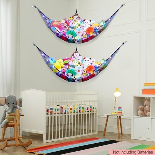 Unicorn Castle Stuffed Animals Net or Hammock Kids Toy Storage Organizer with LED Light Hanging Corner Stuffed Animals Holder Kids Girls Room Decor (Pack of 1)