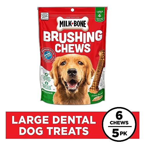 Milk-Bone Original Brushing Chews, 6 Large Daily Dental Dog Treats (Pack of 5) Scrubbing Action Helps Clean Teeth
