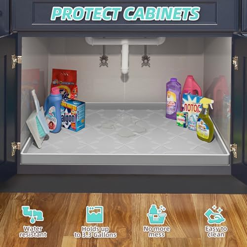 SIKADEER 34" x 22" Under Sink Mat Waterproof, Silicone Mat Kitchen Drawer Shelf and Cabinet Liner, Sink Protector for Kitchen Organizers and Storage, Boot Tray Pet Food Mats