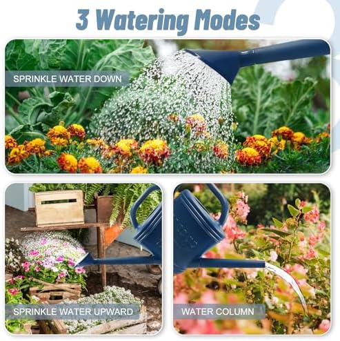 2 Gallon Watering Can, Outdoor Watering Can for Plants, Garden Water Can with Removable Long Spout and Stainless Steel Sprinkler Head, Large Water Can for Greenhouse Flowers Plants (Dark Blue)