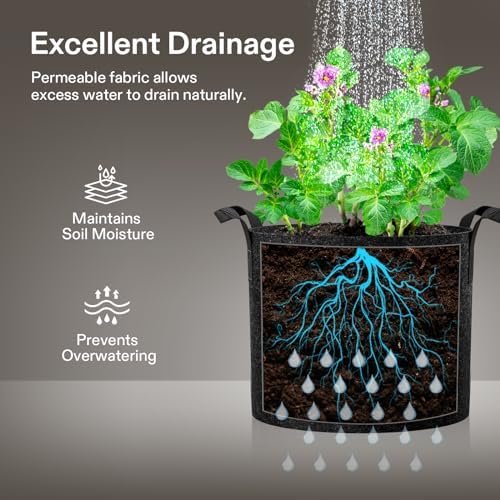 VIVOSUN 5-Pack 3 Gallon Plant Grow Bags Heavy Duty Thickened Nonwoven Fabric Pots with Handles