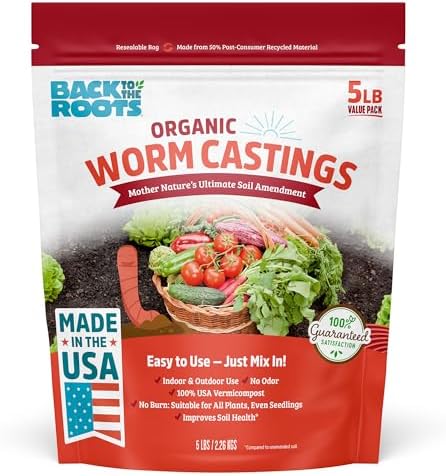 Back to the Roots Organic Worm Castings for Plants, Natural Fertilizer and Soil Enhancer for Gardening, Made in The USA, 5lb