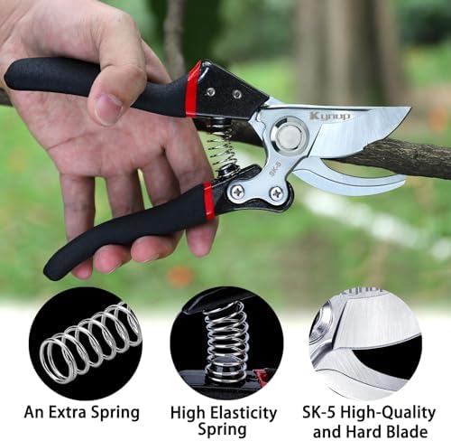 Kynup Pruning Shears for Gardening, Garden Shears Heavy Duty, Cutting Shears Pruners, Hedge Clippers, Rose Pruning Shears, Hand Clippers Gardening (Red Black)