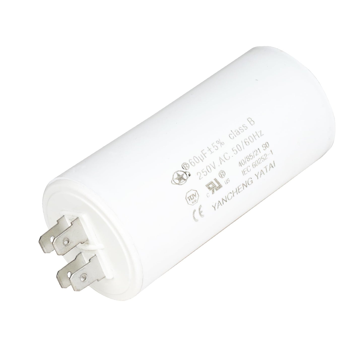 YATAI CBB60 Capacitor 60uF 250V AC, 4-Tab Motor Run Capacitor, 50/60Hz, 1.65 x 3.54 in Cylinder, for Standby Engine, Log Splitter, Pool Cooler, and AC Motor Applications