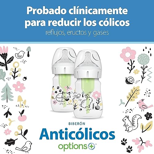 Dr. Brown’s Natural Flow Anti-Colic Options+ Wide-Neck Baby Bottle Designer Edition Bottles, Woodland Decos, 5 oz/150 mL, Level 1 Nipple, 2-Pack, 0m+
