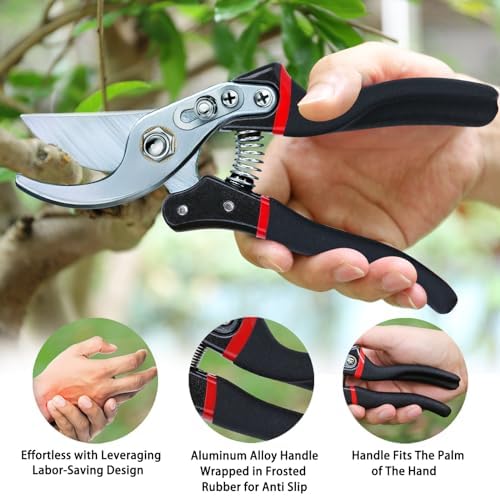 Kynup Pruning Shears for Gardening, Garden Shears Heavy Duty, Cutting Shears Pruners, Hedge Clippers, Rose Pruning Shears, Hand Clippers Gardening (Red Black)