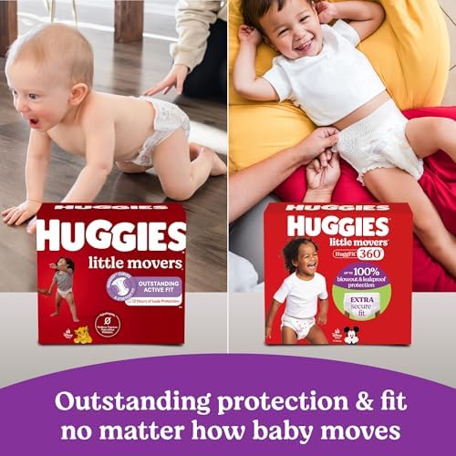 Huggies Size 5 Baby Diapers, Little Movers HuggFit 360° Baby Diapers with 360° Waistband, Size 5 (27+ lbs), 128 Count (2 Packs of 64), Packaging May Vary