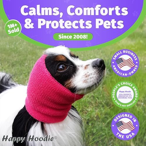 Happy Hoodie The Original Dog & Cat Calming Band - American Brand - Anxiety Relief/Noise Protection - Grooming - Thunder - Fireworks (Large, Black) - Since 2008