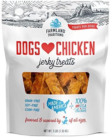 Farmland Traditions Dogs Love Chicken Jerky Dog Treats, Premium Two-Ingredient Dog Jerky with USA-Raised Chicken, 3-Pound Bag