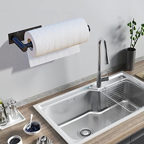 Under Cabinet Wall Mount Paper Towel Holder, Self-Adhesive Bar, Stainless Steel 13 inch (Black)