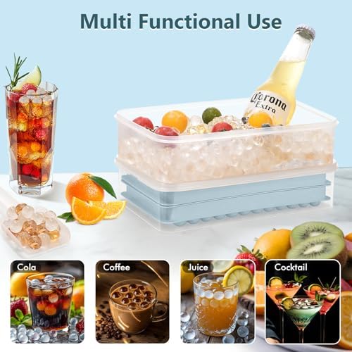 WIBIMEN Mini Ice Cube Trays, Small Tiny Round Pebble Crushed Nugget Ice Trays for Freezer with Lid - Chilling Drinks Coffee Juice(2 Pack/0.55In - Blue)