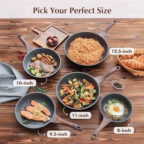 SENSARTE Nonstick Frying Pan Skillet, Swiss Granite Coating Omelette Pan, Healthy Stone Cookware Chef's Pan, PFOA Free (8/9.5/10/11/12.5 Inch) (9.5 Inch)