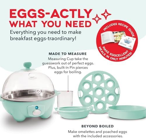 DASH Rapid Egg Cooker: 7 Egg Capacity Electric Egg Cooker for Hard Boiled Eggs, Poached Eggs, Scrambled Eggs, or Omelets with Auto Shut Off Feature - Aqua