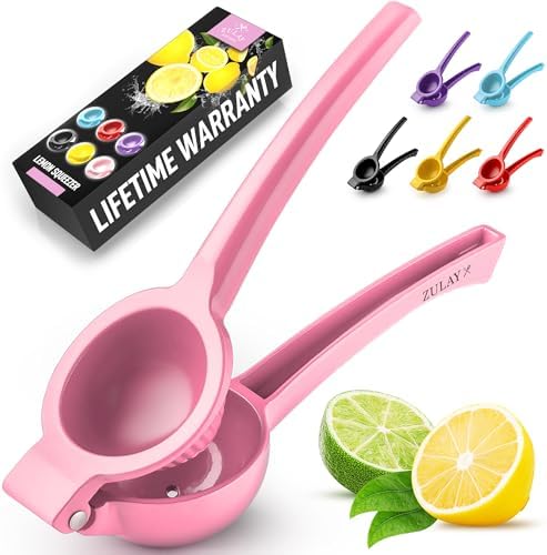Zulay Premium Quality Metal Lemon Squeezer, Citrus Juicer, Manual Press for Extracting the Most Juice Possible - Pink