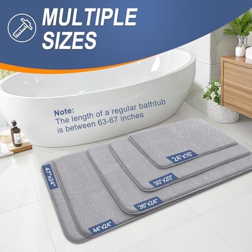 OLANLY Thick Memory Foam Bath Mat Rug 36x24, Extra Soft Absorbent Bathroom Rug, Quick Dry Bath Mats, Non-Slip, Machine Washable Carpet for Bathroom, Tub and Shower, Home Decor Accessories, Grey