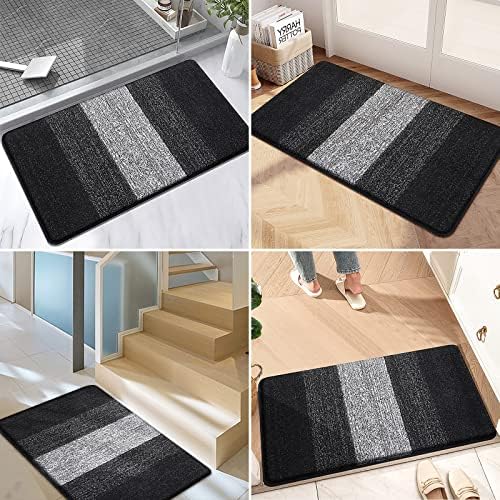 Kitinjoy Indoor Outdoor Door Mat, 32x20 Non-Slip Absorbent Dirt Trapper, Low-Profile Washable Inside Entrance Front Floor Mat, Sturdy Soft Entry Doormats for Entryway, Black