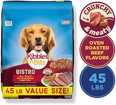 Kibbles 'n Bits Bistro Dry Dog Food, Oven Roasted Beef, Spring Vegetable & Apple Flavors for Adult Dogs, 45 lb. Bag