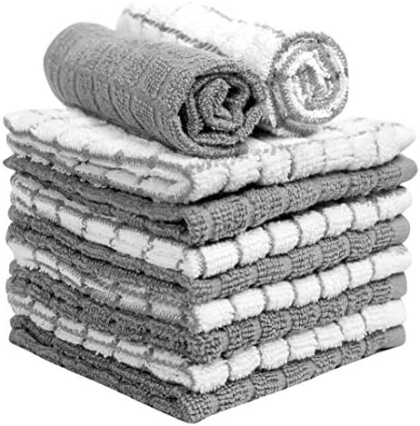 Bumble Dish Cloths (8 Pack) - 100% Cotton Dish Rags & Kitchen Washcloths for Washing Dishes | 12" x 12" | 405 GSM | Gray