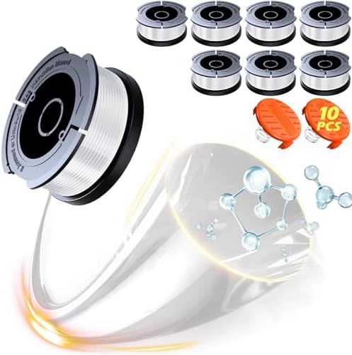 10 Pack Weed Eater String Compatible with Black+Decker, AF-100 0.065" Weed Wacker String Refill 240ft Automatic Feed String Trimmer Replacement Spool Line for Black&Decker(8 Spool+2 Cap+2 Spring)