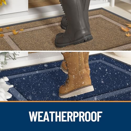 OLANLY Front Door Mat Indoor Outdoor Entrance, Waterproof All-Season, All-Weather Doormat, Sturdy Natural Rubber, Fade Resistant, Low Profile, Easy Clean Patio Porch Entryway Mat, 36x24, Black