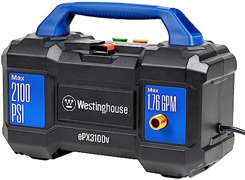 Westinghouse ePX3100v Electric Pressure Washer, 2100 Max PSI 1.76 Max GPM, Built-in Carry Handle, Detachable Foam Cannon, Pro-Style Steel Wand, 3-Nozzle Set, for Cars/Fences/Driveways/Home/Patios
