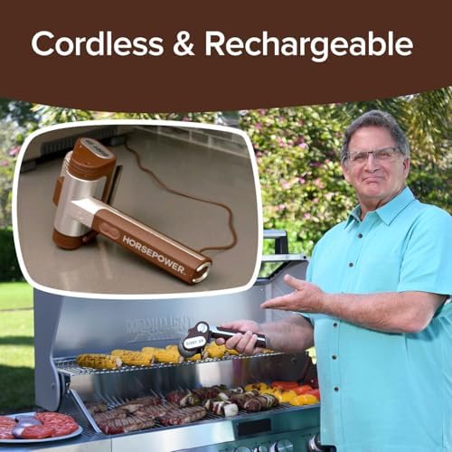 HorsePower Giddy Up Grill Cleaner AS-SEEN-ON-TV! – Cordless, Rechargeable BBQ Tool with 350 RPM Stainless Roller, LED Light – Patents Pending – From BulbHead, a Family-Owned American Brand