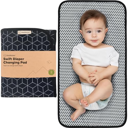 KeaBabies Portable Diaper Changing Pad, Easy Wipe Clean - Foldable Waterproof Baby Changing Mat for Diaper Bag, Compact, Lightweight, Baby Changer Travel Essential, Machine Washable (Black Geo)