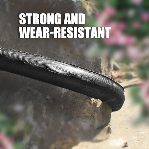 Non-Expandable Garden Hose 100feet, Flexible Water Hose with 10 Function Hose Nozzle, Lightweight, Tangle Free, Rust Proof for Yard (Black)