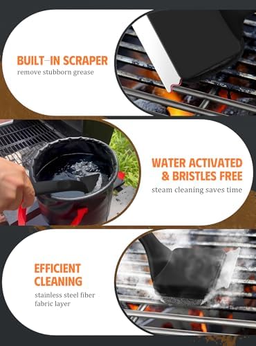 MEKER Grill Brush Bristle Free, Grill Cleaner Brush with 5 BBQ Replacement Head for Cast Iron, Stainless Steel Grates, Safe Grill Scraper Outdoor BBQ Grill, Black