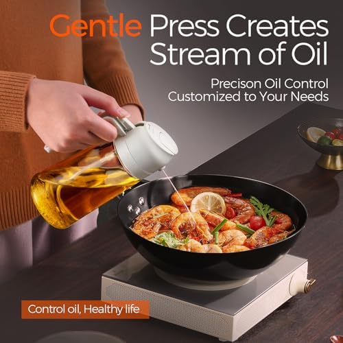 YARRAMATE 2Pcs 16oz/470ml 2 in 1 Oil Sprayer for Cooking with Stickers, Food-grade Glass Oil Spray Bottle, Oil Dispenser and Oil Sprayer for Kitchen, Salad, Frying, BBQ (White & Green)