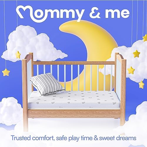 Mommy&Me Pack and Play Mattress Pad (38"x26"x1") with Soft Washable Breathable Cover, Waterproof, CertiPUR-US Certified Foam, Pack&Play Topper - Portable Foam Mini Crib Mattress for Baby Toddler