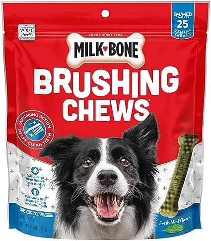 Milk-Bone Brushing Chews Daily Dental Dog Treats, Fresh Mint Flavor, Small/Medium, 25 Count