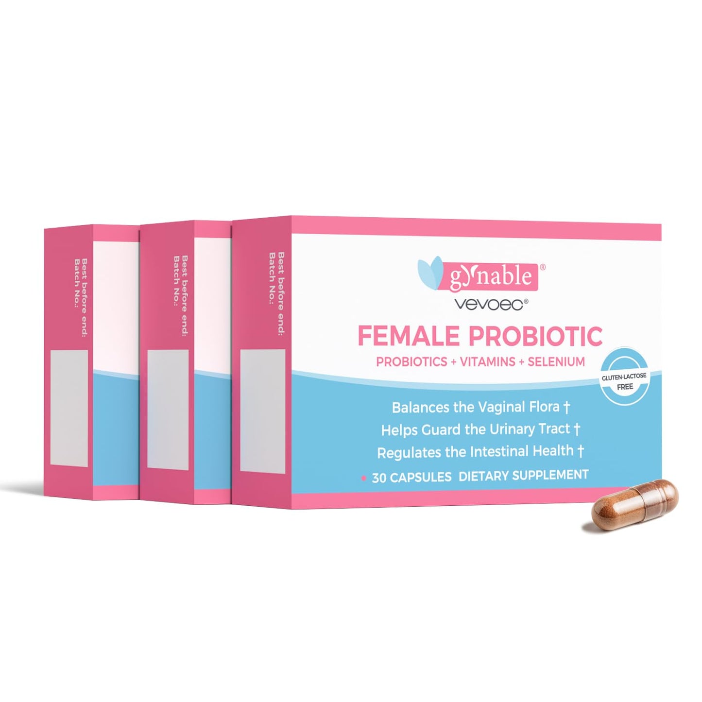 Vevoec Gynable Vaginal Probiotics for Women,Female Probiotic for pH Balance with Lactobacillus 5 Billion CFU Probiotics Blend,Selenium-Vitamin D3,Promote Healthy Vaginal Odor & Vaginal Flora,90 Count