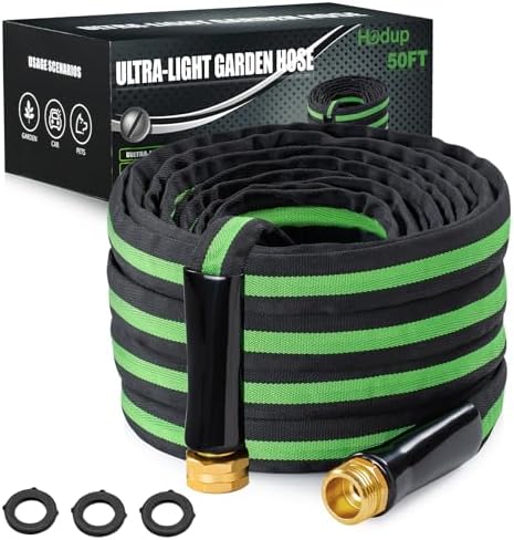 50FT Lightweight Super Flexible Garden Hose - Kink-Free, Non-Expanding, Easy Storage for Yard Lawn Outdoor Use (Black-Green)