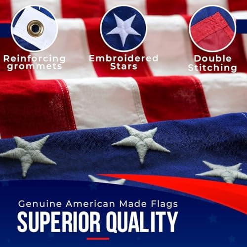 American Flag | American Flags for Outside 3X5 |100% Made in USA Flag - Premium US Flag 3X5 Heavy Duty Outdoor with Embroidered Stars and Sewn Stripes.