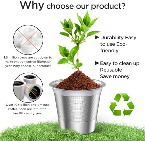 Noalto Reusable K Cups and Coffee Pods,Universal stainless steel k Cups for Keurig 2.0 and 1.0 Coffee Makers machine(2pack)