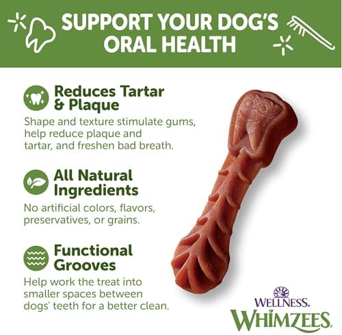Whimzees Wellness Brushzees Dog Dental Treats, Natural Chews, Small Size Stick, (24 Count)