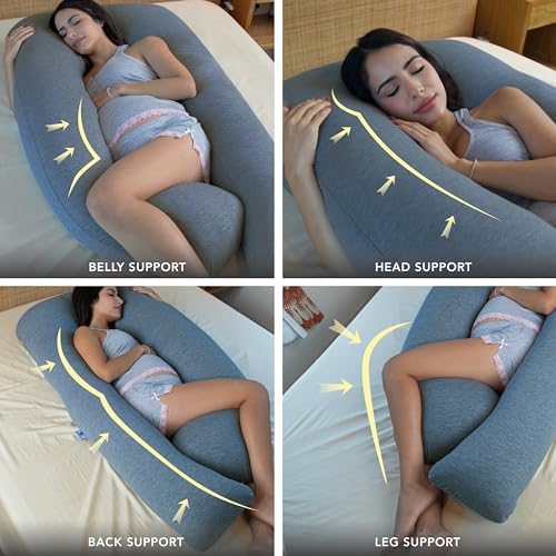 Pharmedoc Pregnancy Pillows, U-Shape Full Body Pillow - Solid – Cooling Removable Cover Dark Grey – Pregnancy Pillows for Sleeping – Body Pillows for Adults, Maternity Pillow and Pregnancy Must Haves
