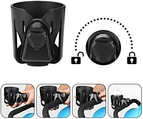 Accmor Universal Cup Holder, Stroller Cup Holder, 360° Rotatable Large Caliber Designed Bottle Holder for Stroller, Bike, Wheelchair, Walker, Scooter, Black
