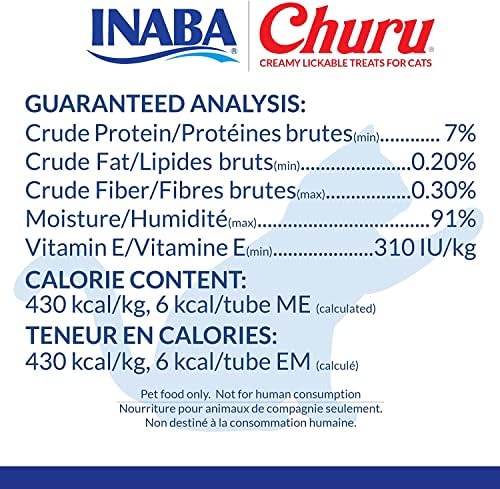 INABA Churu Cat Treats, Grain-Free, Lickable, Squeezable Creamy Purée Cat Treat/Topper with Vitamin E & Taurine, 0.5 Ounces Each Tube, 12 Tubes (4 per Pack), Tuna with Salmon Recipe