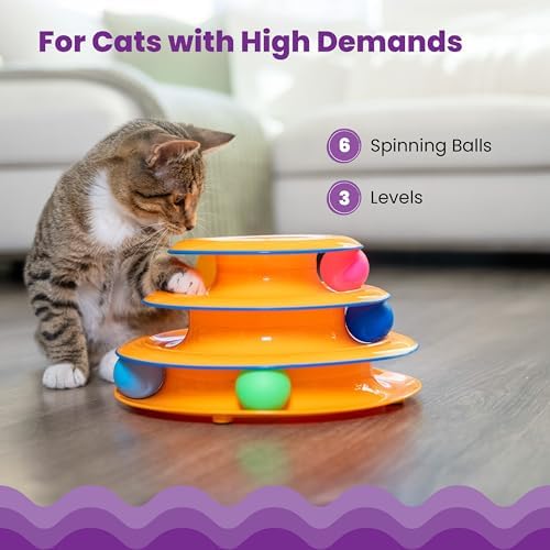 Catstages Tower of Tracks 3-Level Cat Track Toy with 6 Balls, Interactive Toy for Indoor Cats, Orange