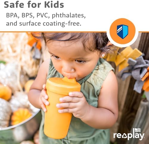 Re-Play Sippy Cups for Toddlers - 10 Oz. Reusable Spill Proof Cups for Kids, Dishwasher/Microwave Safe - Made in USA - Set of 4-3.13" x 6.25" - True Blue