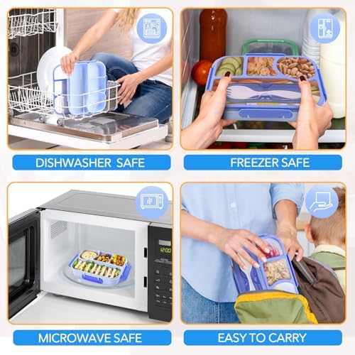 EASYFUN Bento Box Adult, Lunch Box kids, 4-Compartment Lunch Containers, Drop-Proof, Dishwasher Safe & Made with BPA-Free Materials (Blue)
