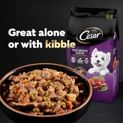 Cesar Home Delights Adult Wet Dog Food, Pot Roast with Spring Vegetables, Beef Stew, Turkey, Green Beans, & Potatoes, and Hearty Chicken & Noodle Variety Pack, 3.5 oz. (24 Count, Pack of 1)